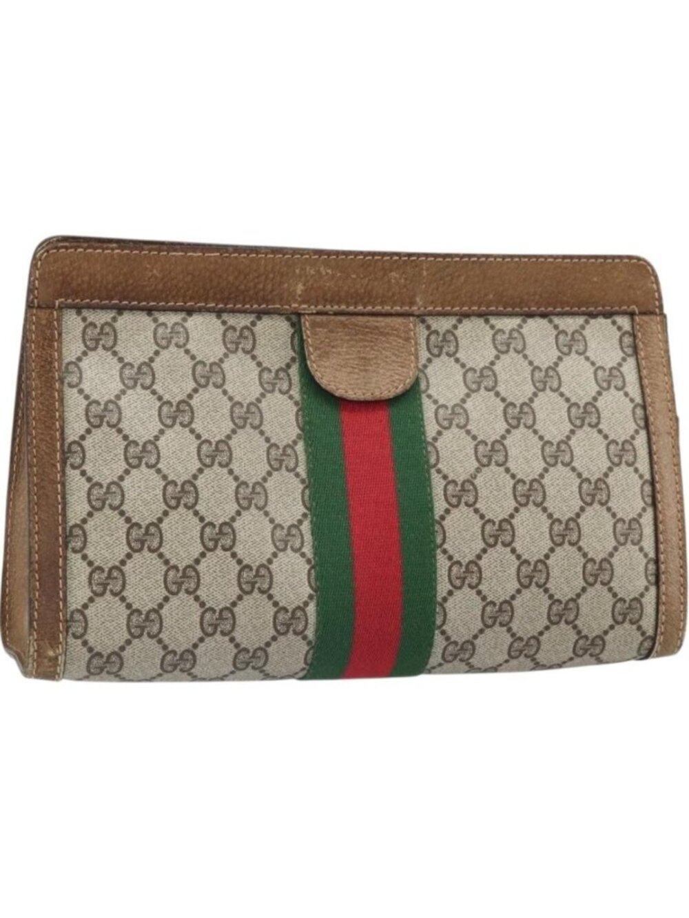 GUCCI GG Supreme Web Sherry Line Clutch Bag PVC Beige Red